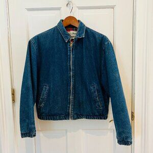 LL BEAN Insulated Flannel Lined Barn Chore Denim Harrington Jacket Coat VTG 80s